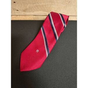 VTG Etienne Aigner Tie Maroon w/ Blue, White, Gray Stripes 55"x2.75"